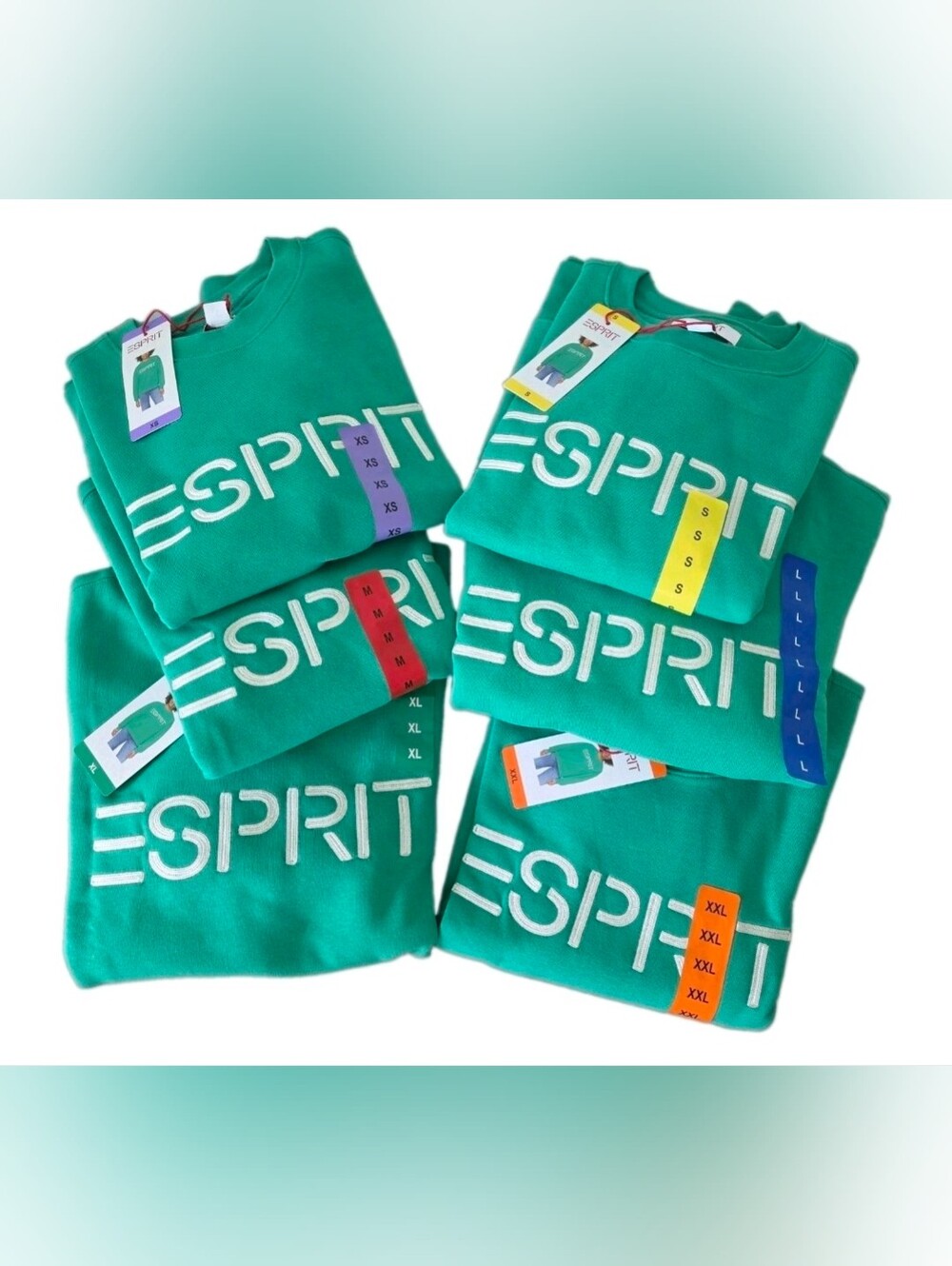 Retro 80s Esprit Green Crewneck Sweathirt White Embroidered Logo XS S M L XL XXL